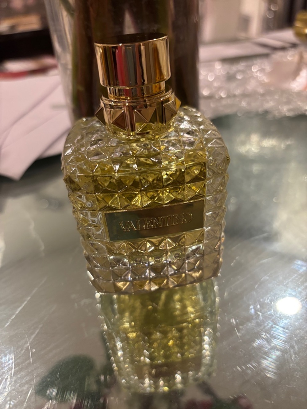 Valentino Gold Faceted Glass Accent Bottle